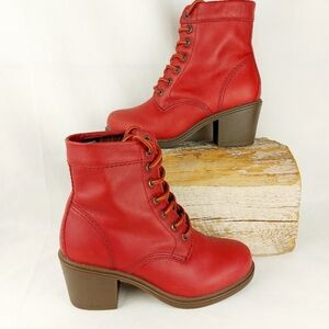 KODIAK Claire Waterproof Red Leather Lace Up Ankle heeled Boot